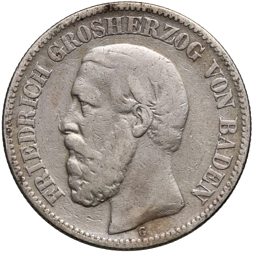 Niemcy, Badenia, Fryderyk I, 2 marki 1876 G