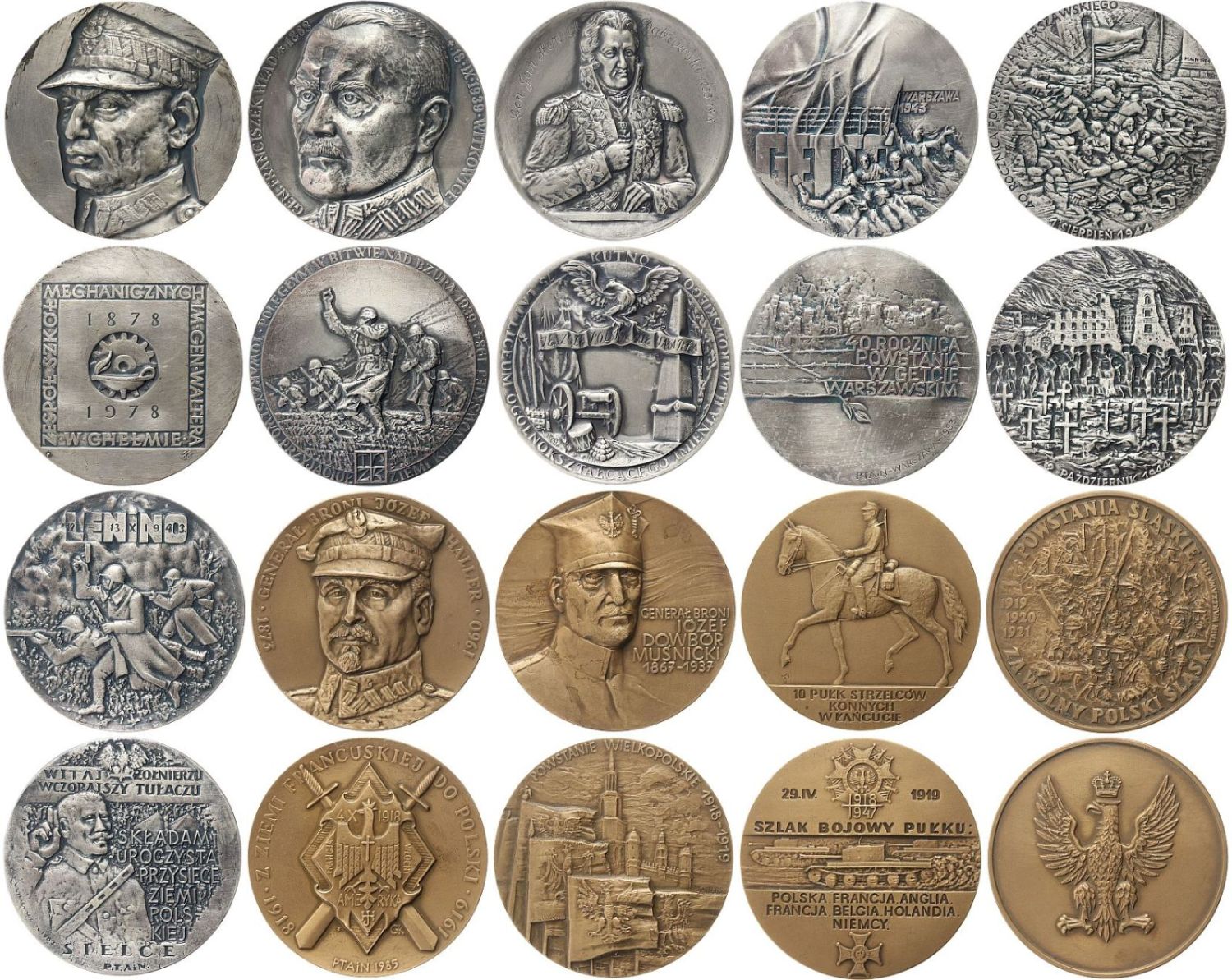 511. Polska, lot 10 sztuk medali o tematycej, dowódcy i bitwy