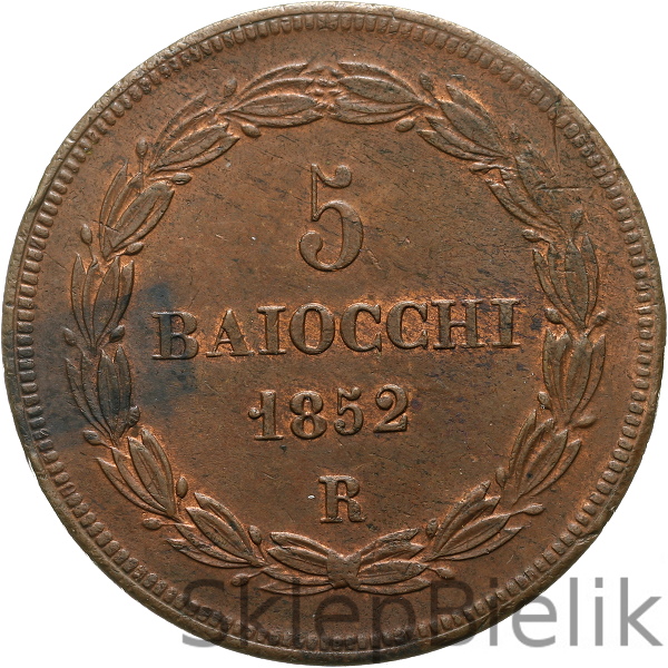 WATYKAN - 5 BAIOCCHI - 1852 - PIUS IX