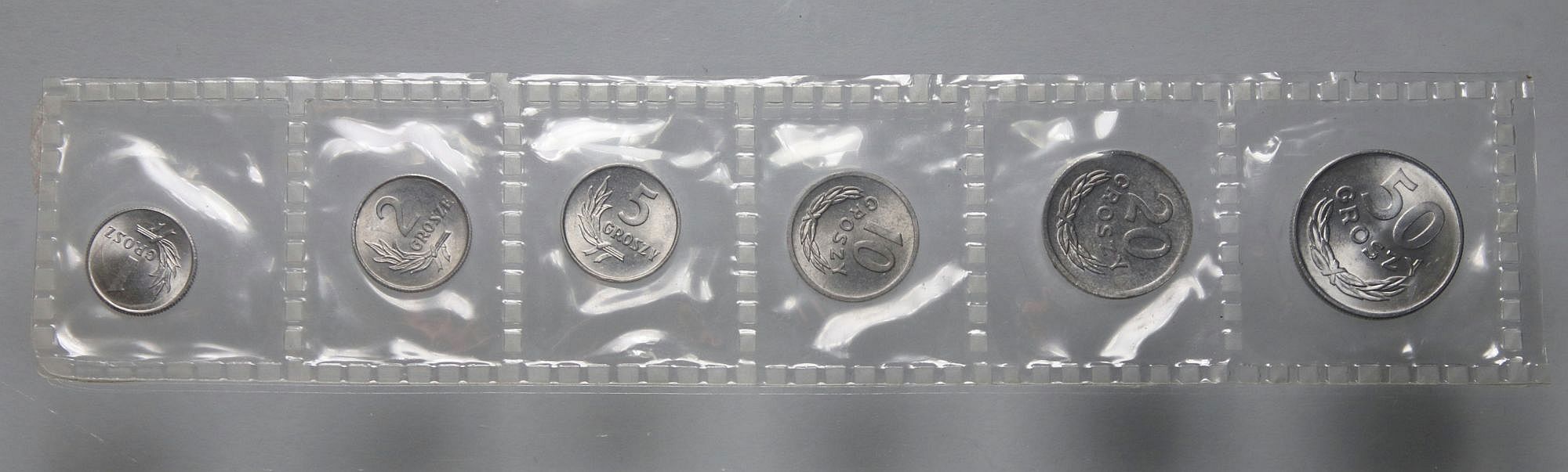 Polska, PRL,  6 sztuk monet aluminiowych w zgrzewce, 1949 -1975