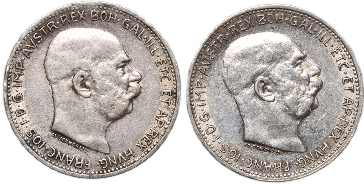 B204. Austro-Węgry, Franciszek Józef I, 2x 1 korona 1913