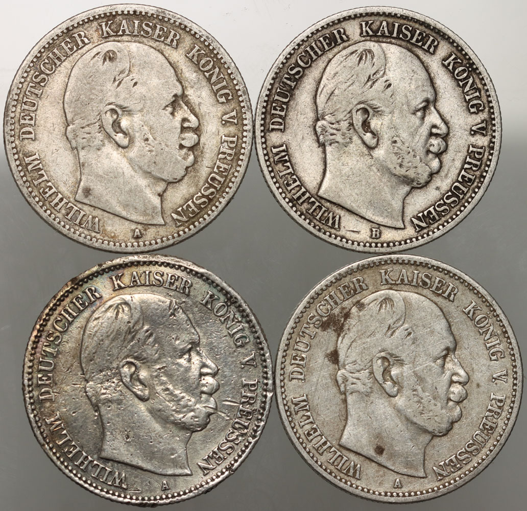 B838. Niemcy, Prusy, Wilhelm I, 4x 2 marki 1876 A, B Berlin, Hannower