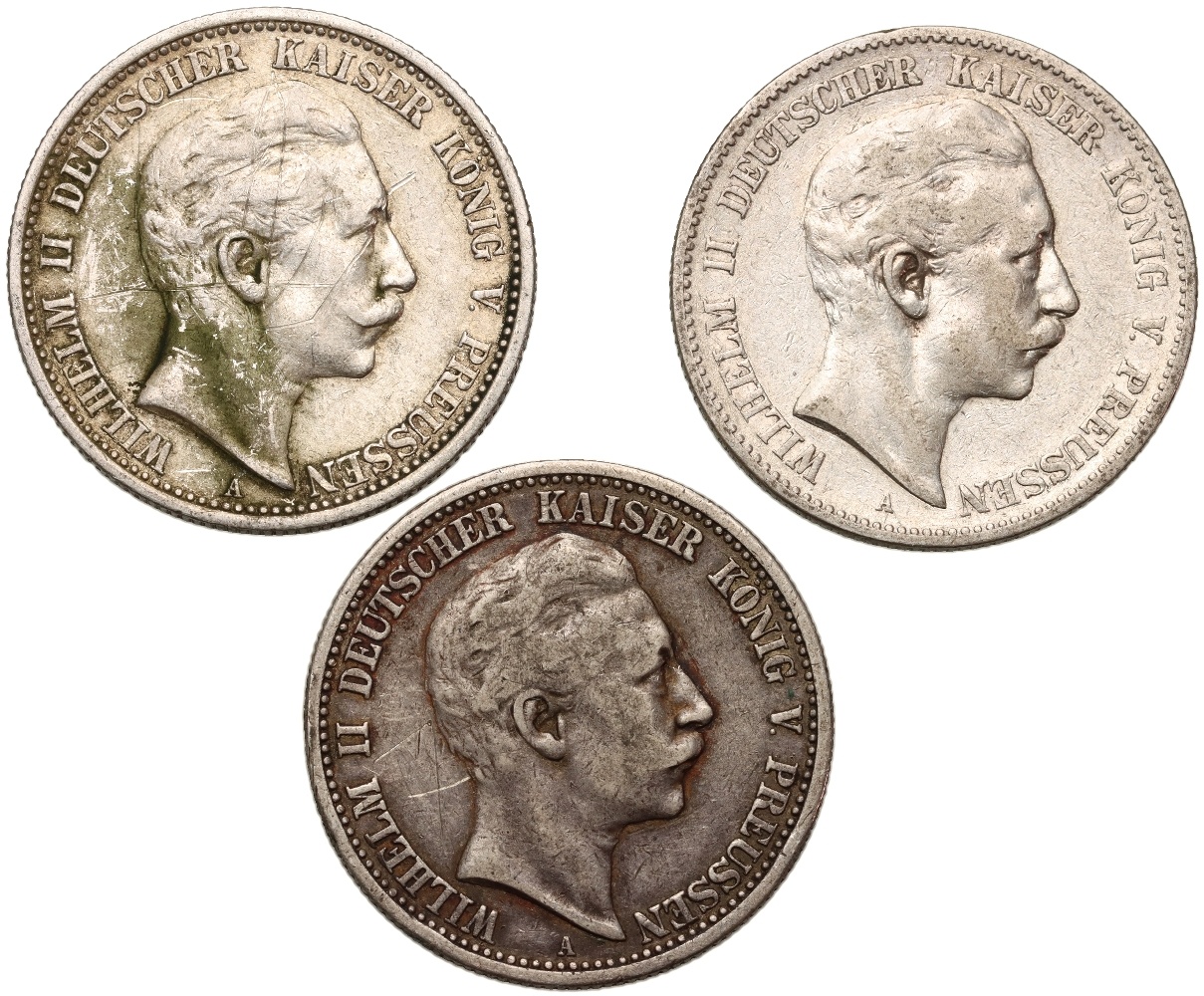 B28. Niemcy, Prusy, Wilhelm II, 3 x 2 marki  1899, 1902,1904 A, Berlin