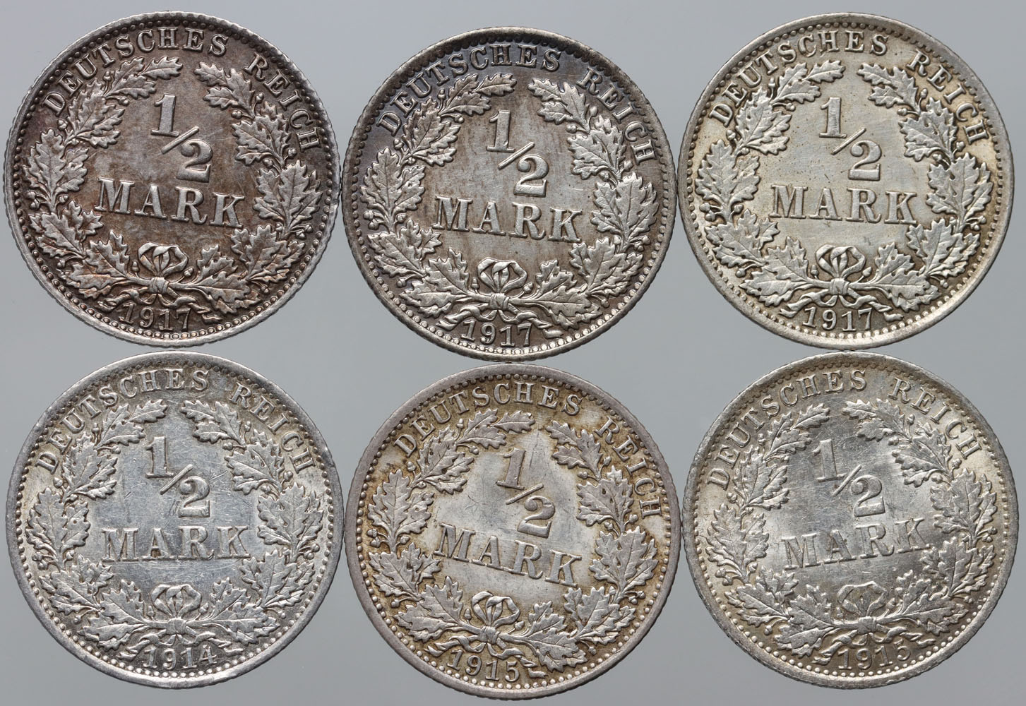 B809. Niemcy, zestaw 6x  1/2 marki 1914-1917 A, Berlin