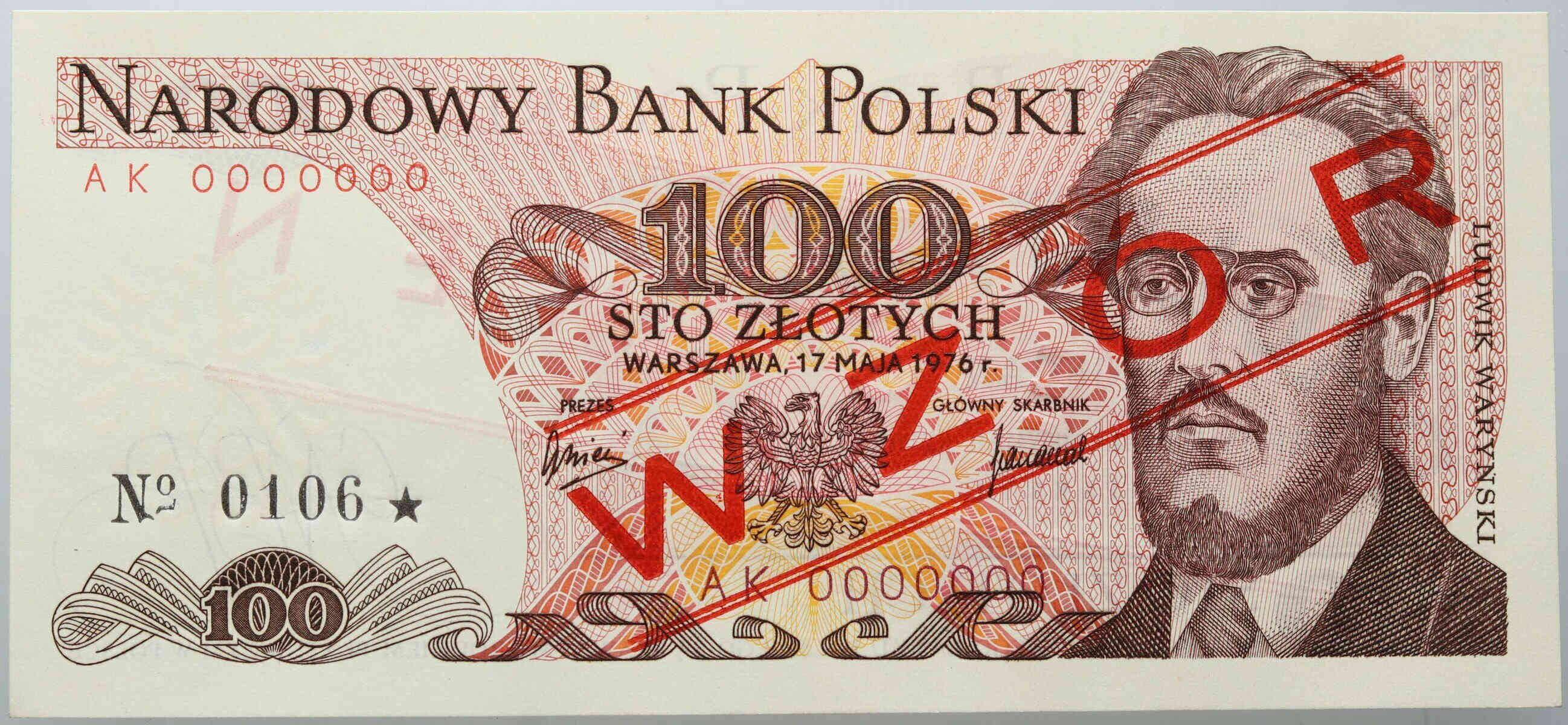 PRL, 100 złotych 17.05.1976, WZÓR, No. 0106, seria AK