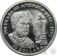 WYSPY COOKA - 10 DOLARÓW - 1990 - 500 LAT ODKRYCIA AMERYKI