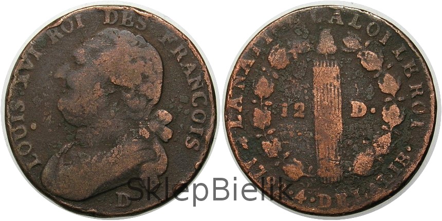FRANCJA - 12 DENIERS - 1792 D - RR 